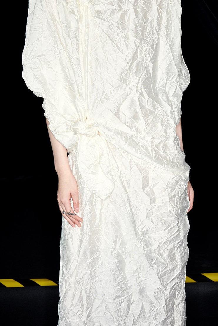 M essential Mackay designer Comfort pressed pleated irregular cut dress - calc.