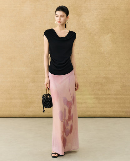 HECO Chinese gradient floral flowing temperament skirt - SWAED.