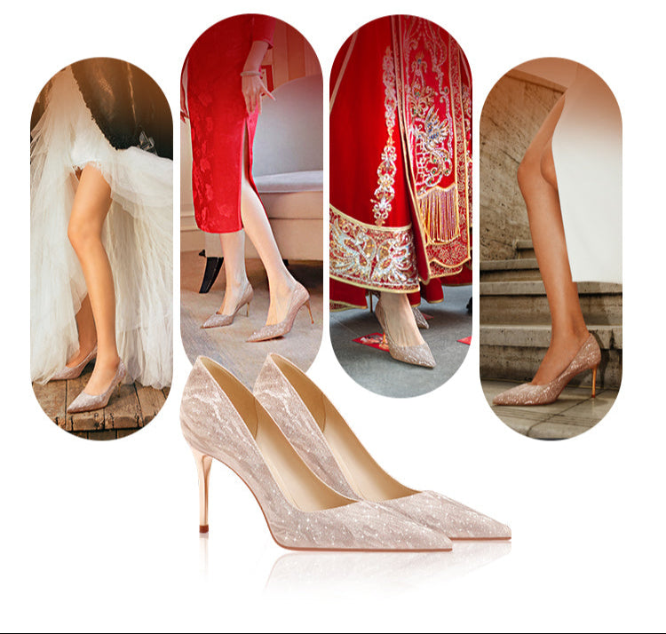 Pjjuu  gold silver stiletto kitten heel Bride Wedding pumps - EVA