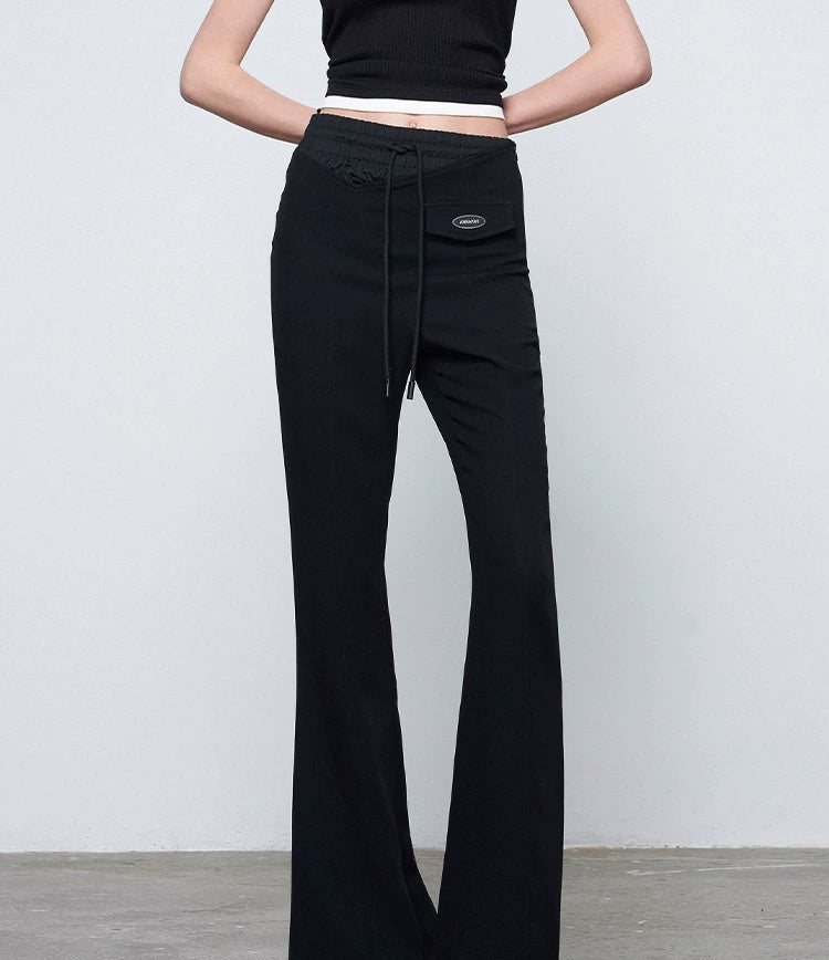 ANNAKIKI Designer Black Acetate Irregular Waist Boots Pants-KOHAKU