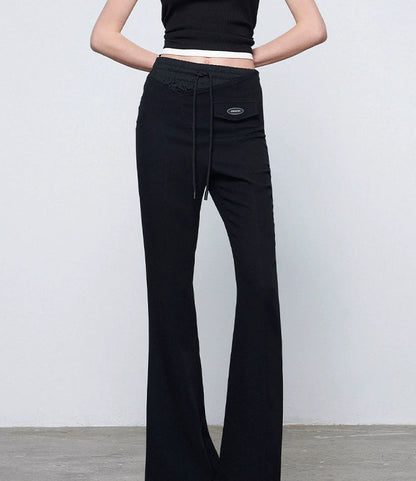 ANNAKIKI Designer Black Acetate Irregular Waist Boots Pants-KOHAKU