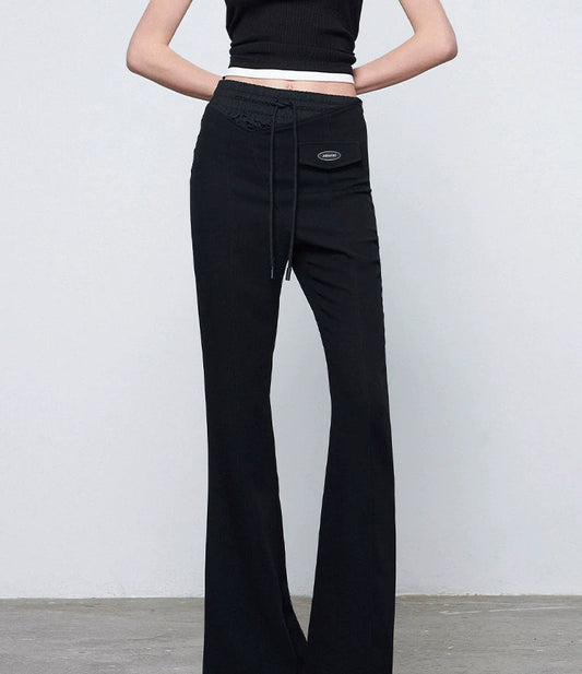 ANNAKIKI Designer Black Acetate Irregular Waist Boots Pants-KOHAKU