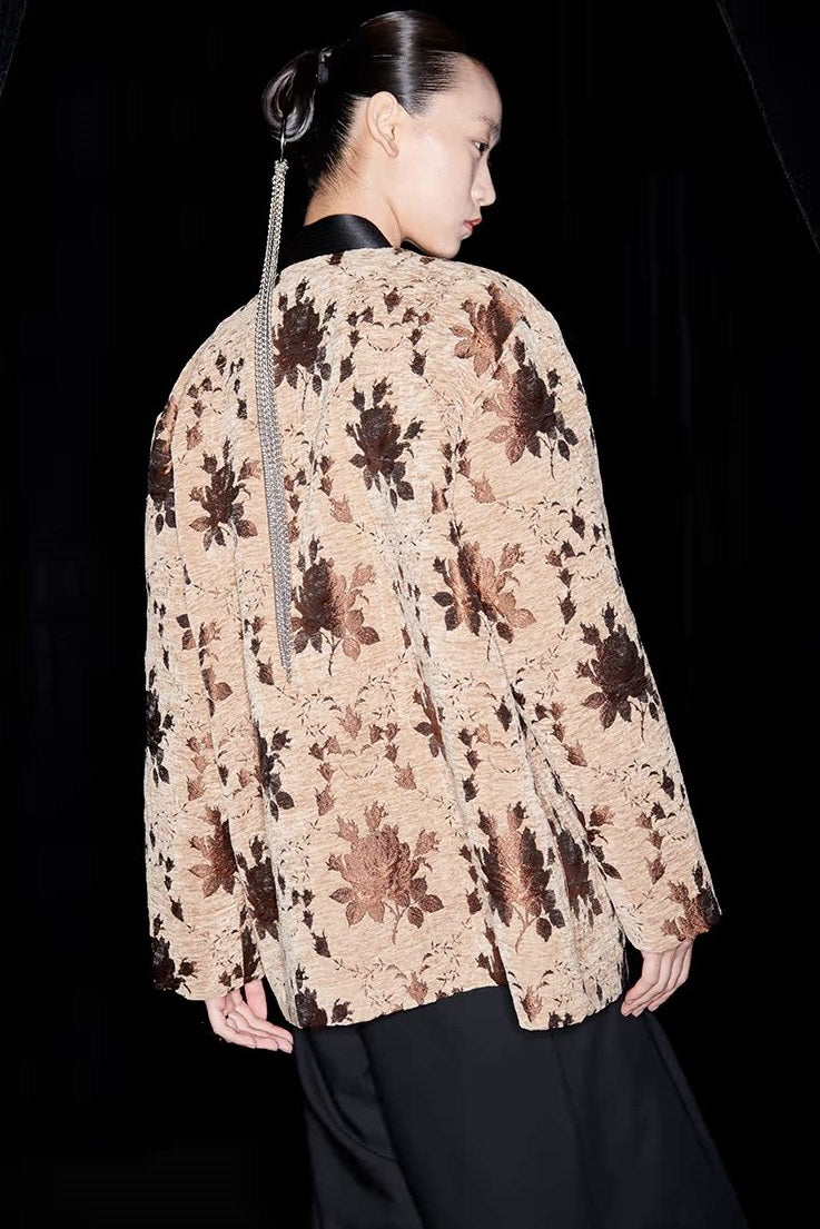 M essential Mackay designer Drop coffee jacquard crochet embroidered  jacket - stans apere