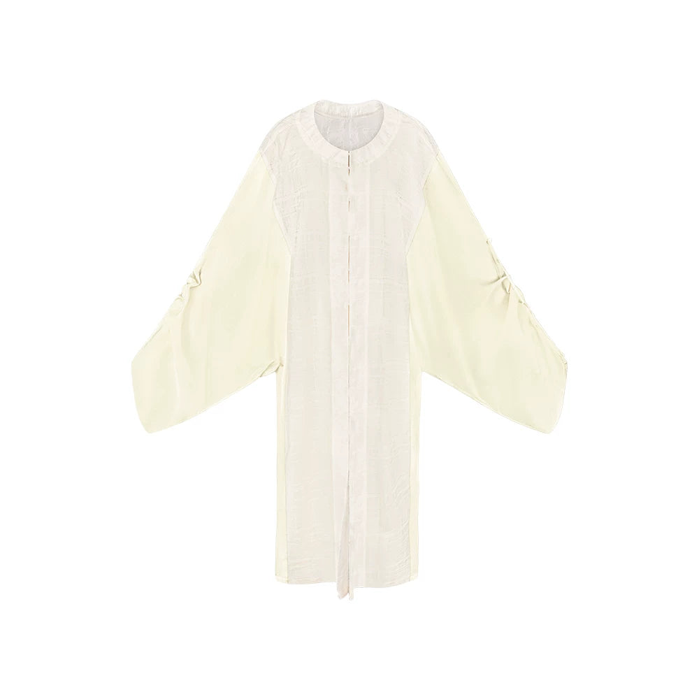 TUYUE Ivory round neck pipa sleeves Tencel thin silk spliced robe jacket- RAY.