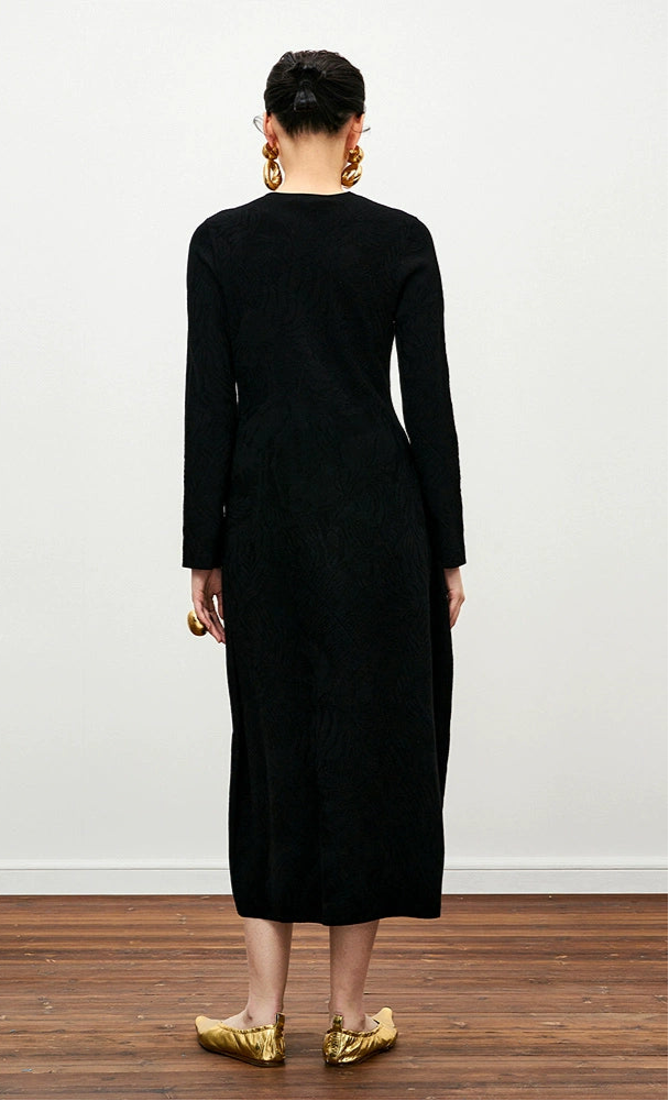 ZHUCHONGYUN Chinese winter bias placket black knit dress--ICHIMURA.