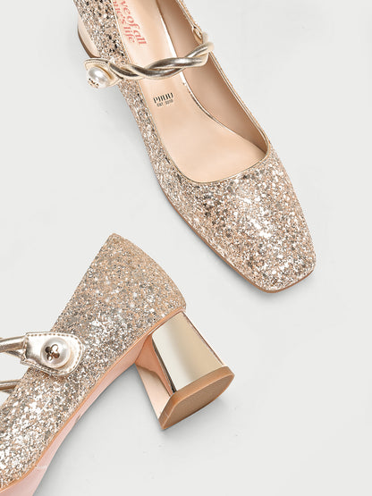 Pjjuu  Gold wedding bridal Mary Jane pumps  - Vienna