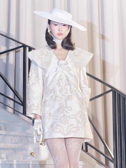 FAME Romantic Modern Rose Embroidered Lapel Dress - SERGIO