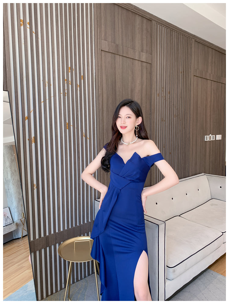 DOLLY Luxury Sleeveless Off Shoulder Tube Tob Long Irregular Slit Dinner Dress-KOKIE