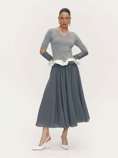 ATELIER MISS LU [Ferris Wheel Shimmer] Waist Cutout Sheep Wool Blend Skirt - LOVER.