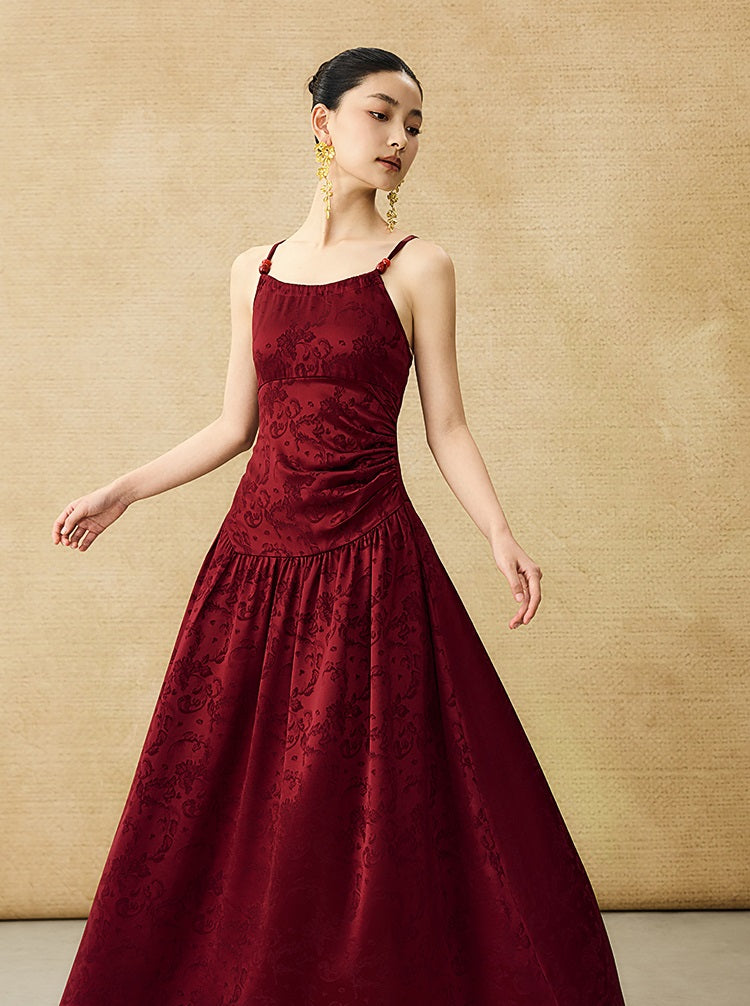 HECO Chinese Jacquard Halterneck Slip Dress  - KNO .