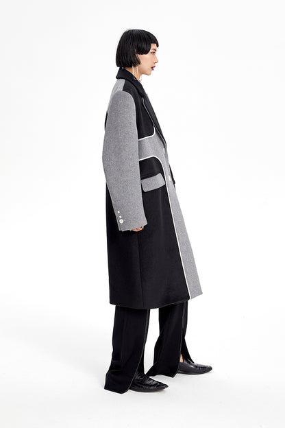 TINY IN Asymmetric black and gray wool women's coat- TRAIL