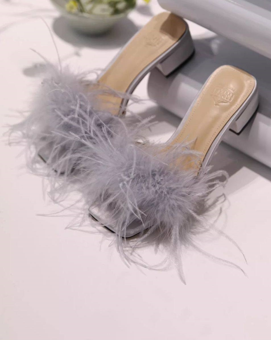 B-FEI Soft feather sandals Lace-up square heel -HANK.