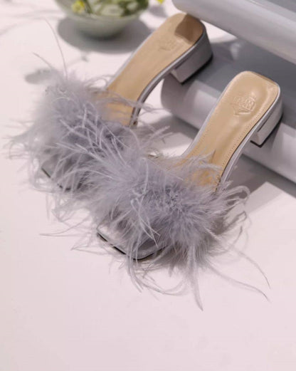 B-FEI Soft feather sandals Lace-up square heel -HANK.