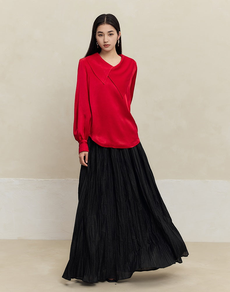 HECO 100% Acetate Long Sleeve red black white Shirt Top Women - glass.