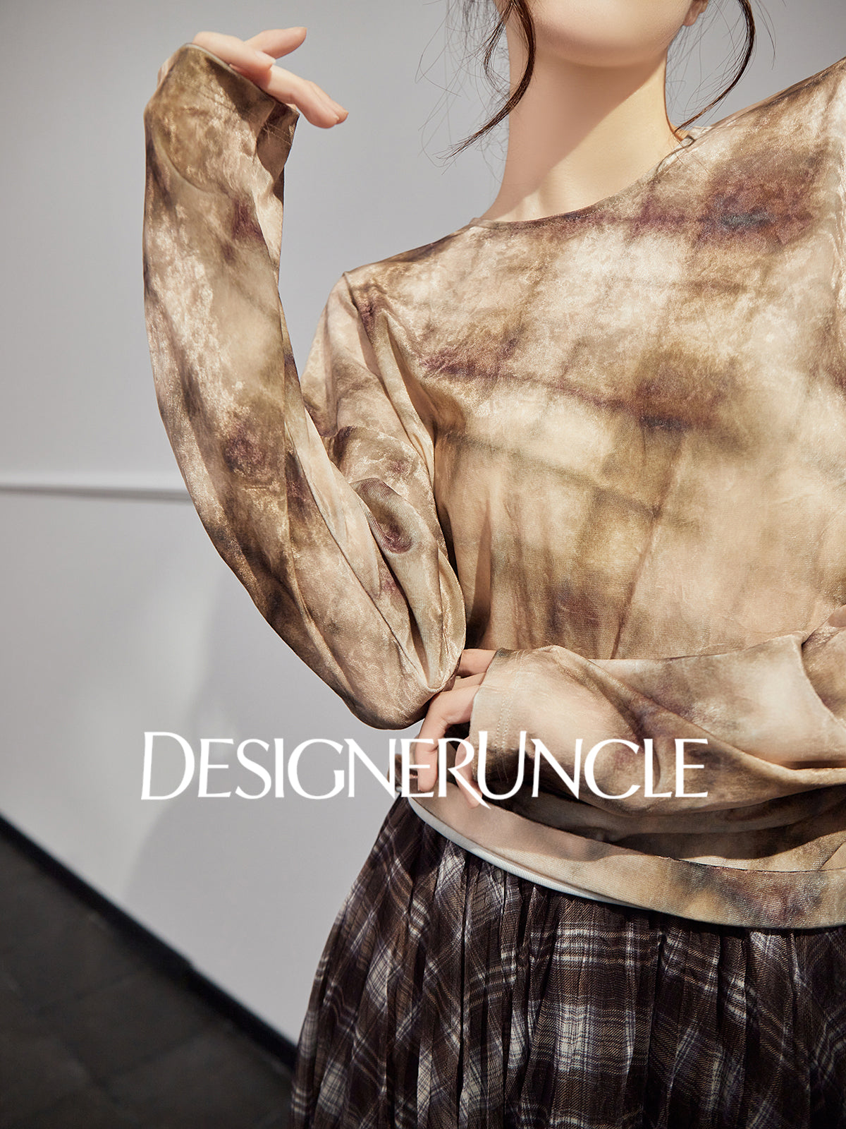 DGU|Checkered Long Sleeve T-Shirt Autumn New Loose Skirt Lazy Design Top - BOAST.
