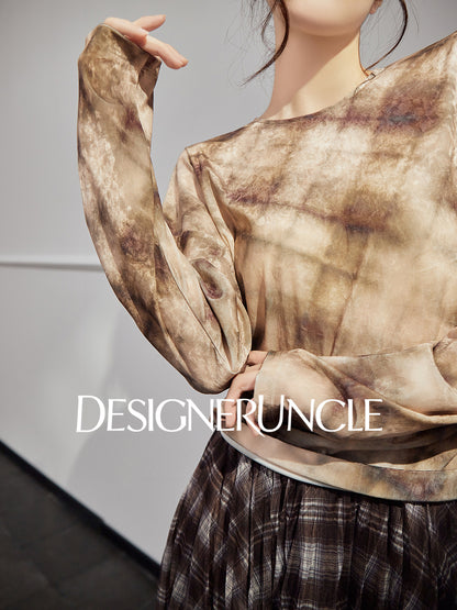 DGU|Checkered Long Sleeve T-Shirt Autumn New Loose Skirt Lazy Design Top - BOAST.