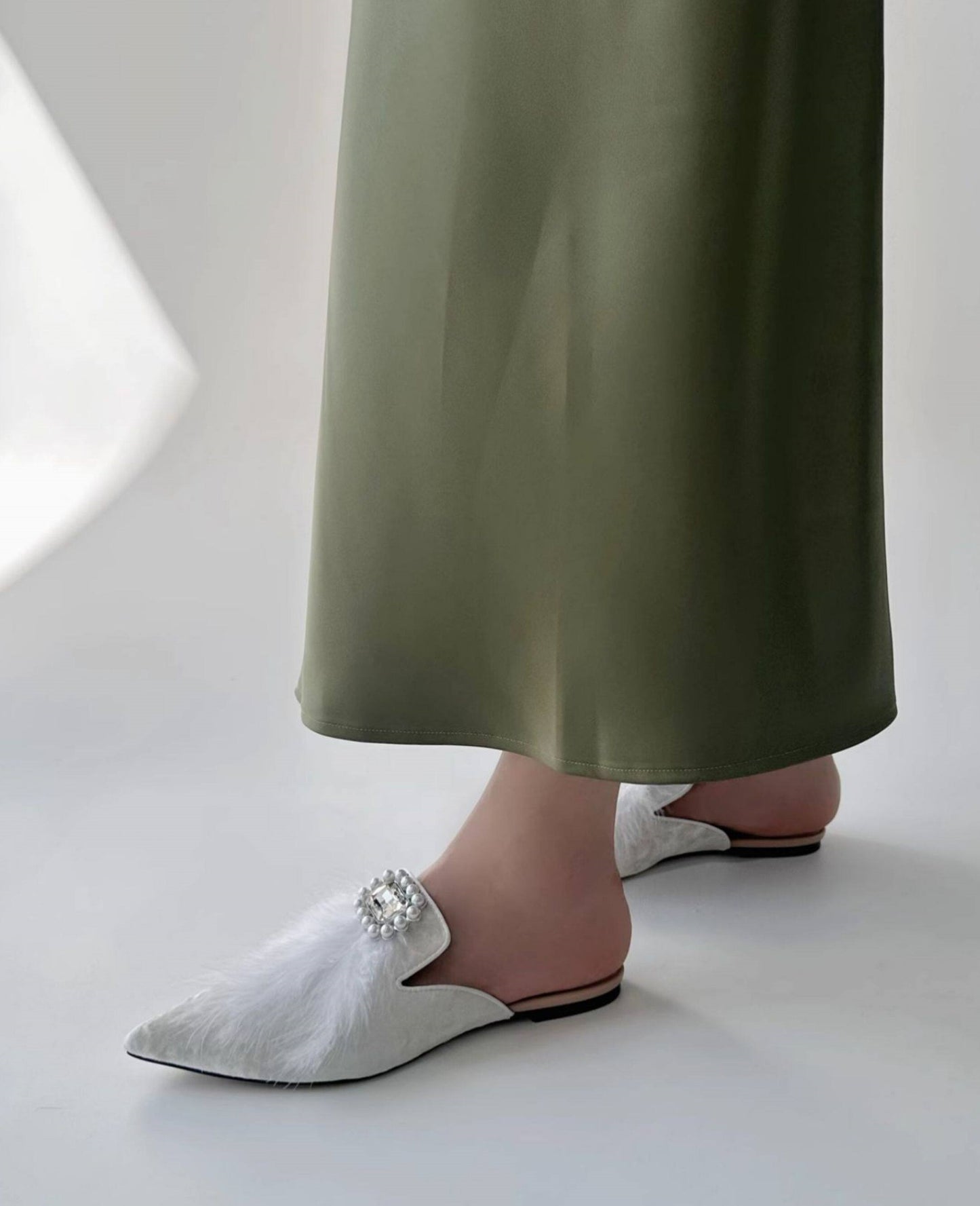 B-FEI rhinestone buckle flat pointed toe slippers for women-ROSS.