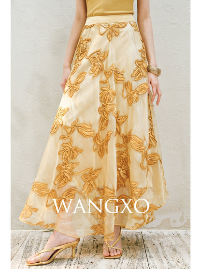 WANGXO | Flower Detailing on a Gorgeous Large A-Line Swing Skirt -SENA
