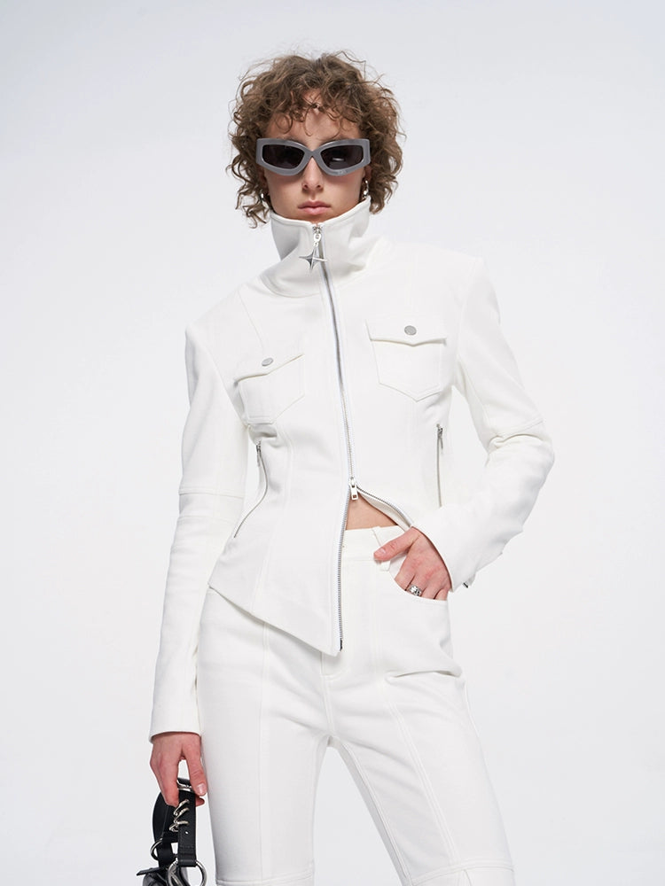 ANNAKIKI White four-pointed star function motorcycle short jacket-TROYARD