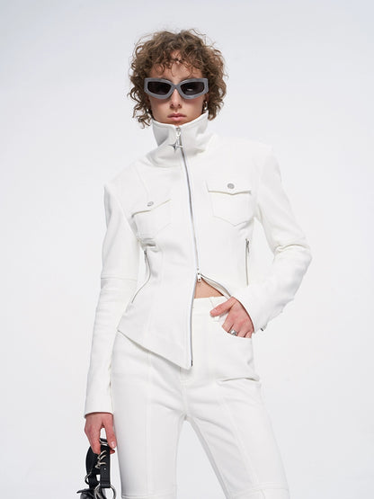 ANNAKIKI White four-pointed star function motorcycle short jacket-TROYARD