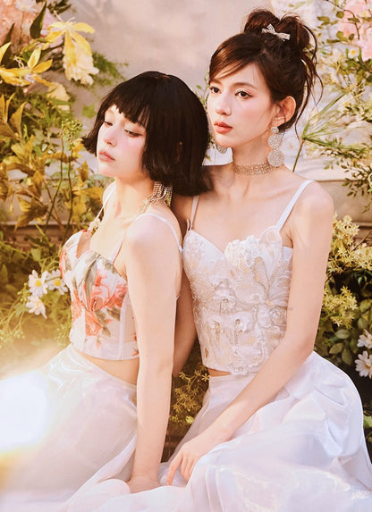 DOLLY Elegant White Natural Waist Flower Bud Long Chic Skirt-CYNTHIA  (V)