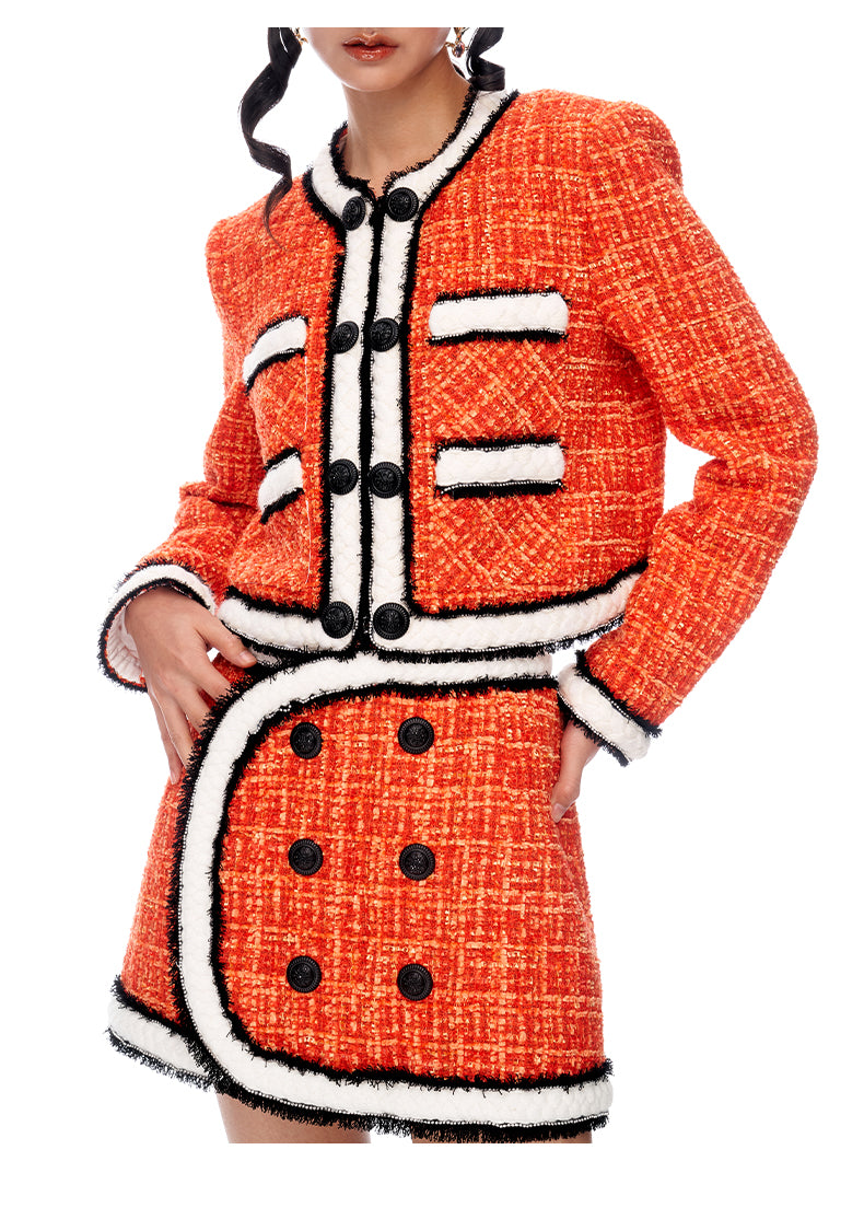 Limited Edition Orange Thick Tweed short Coat jacket blazer - Ioue