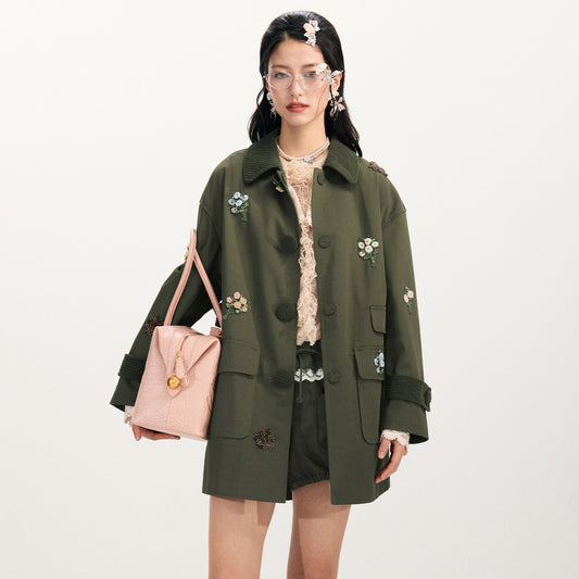 FAME Beaded Bouquet Embroidered Wind Clothing Cargo Jacket Top - NIMO.