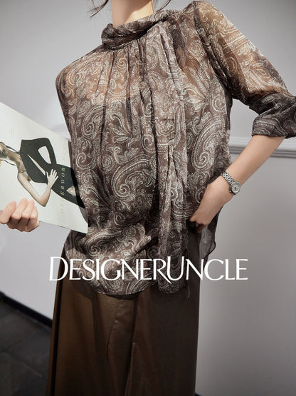 DGU "Suhui" retro printed long-sleeved loose high-end commuter top - PIRATE.