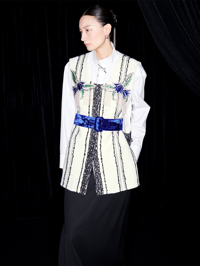 M essential Mackay designer fur stripe embroidered gilet skirt vest dress- Salumd