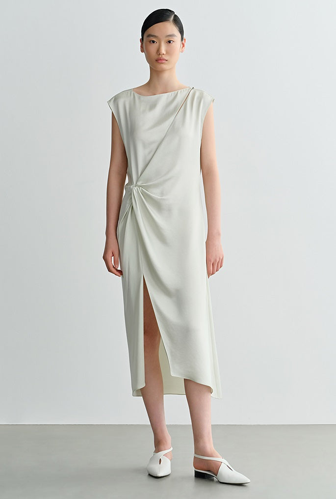 COMME MOI  slanted shoulder cut-out waist dress - ABBY.