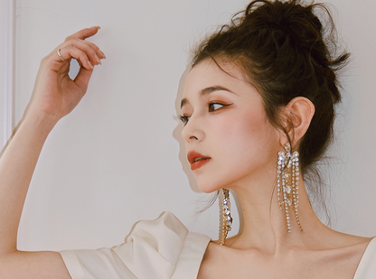 DOLLY Elegant Diamond Tassel Gold Earrings-JUANA