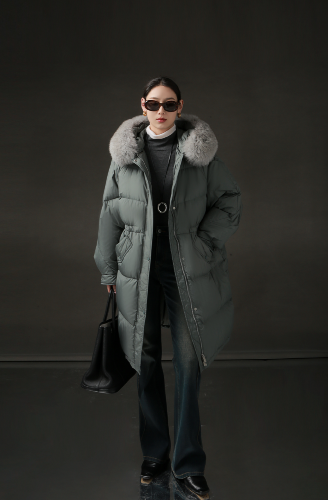 PIAOIN Korean Edition Casual Long Down Thickened Hooded Coat Versatile Jacket-TIA
