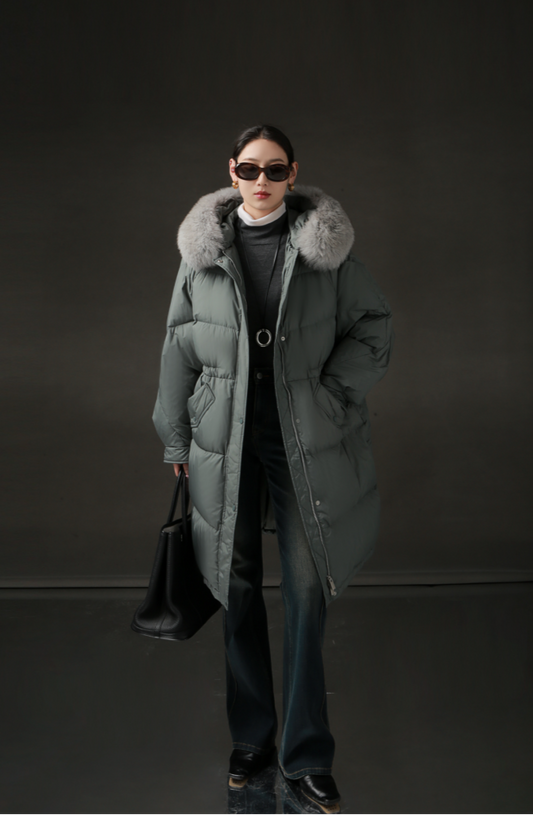 PIAOIN Korean Edition Casual Long Down Thickened Hooded Coat Versatile Jacket-TIA