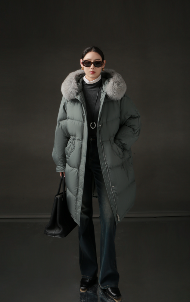 PIAOIN Korean Edition Casual Long Down Thickened Hooded Coat Versatile Jacket-TIA