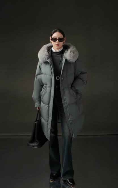 PIAOIN Korean Edition Casual Long Down Thickened Hooded Coat Versatile Jacket-TIA