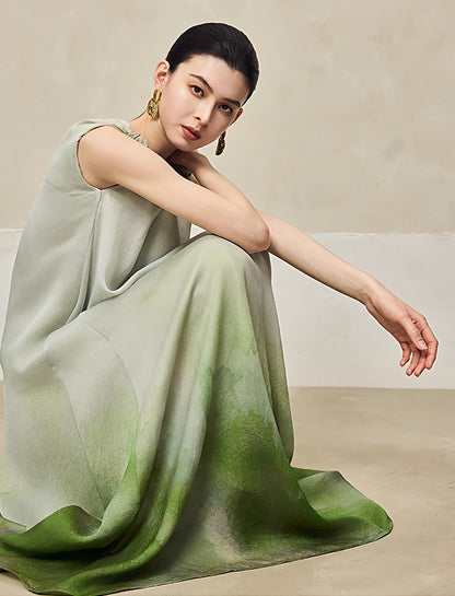 HECO Ink Dye Twisted Chiffon Slip Midi Sleeveless Dress Women - CARRY.