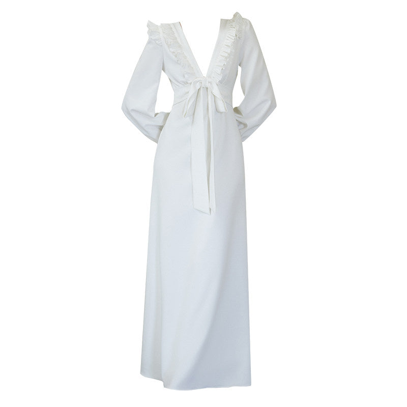 GOUDIN Small white long sleeves party evening dresses-MIA.