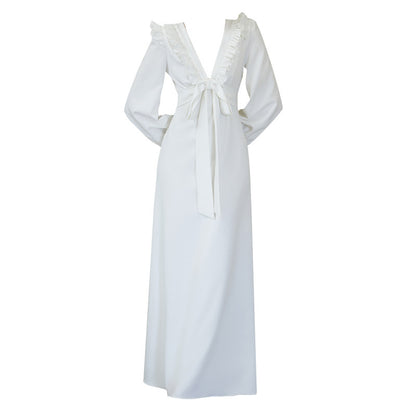 GOUDIN Small white long sleeves party evening dresses-MIA.