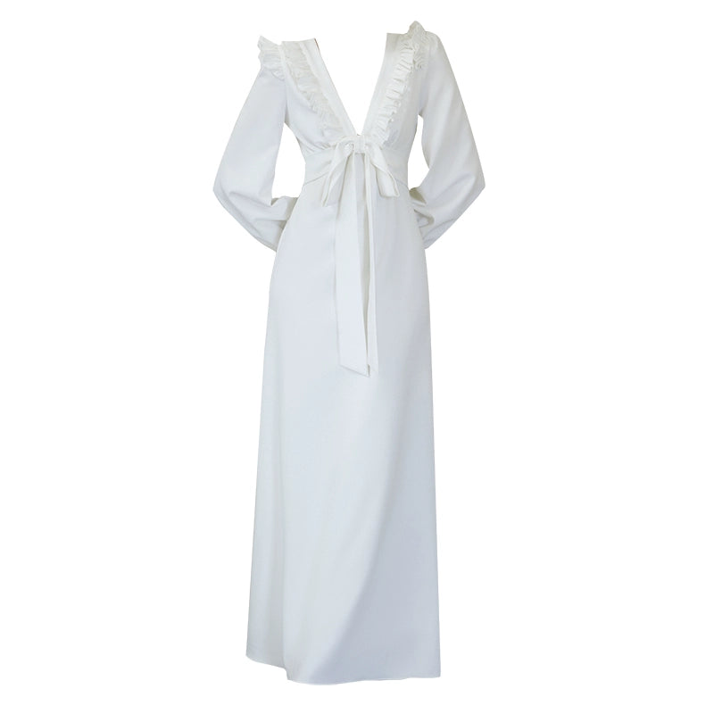 GOUDIN Small white long sleeves party evening dresses-MIA.