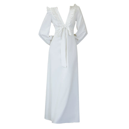 GOUDIN Small white long sleeves party evening dresses-MIA.
