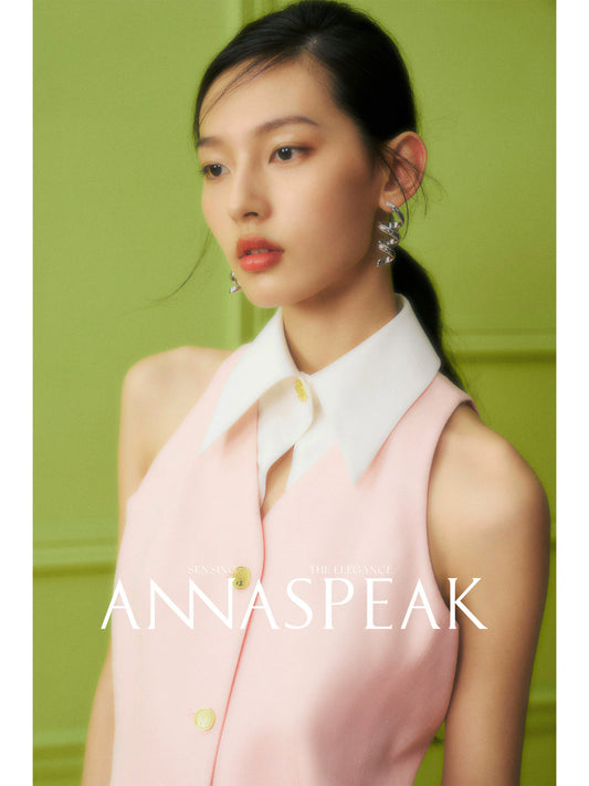 AnnaSpeak Luxury Plain V-neck Sleeveless Button Jacket/Shorts-Aurora