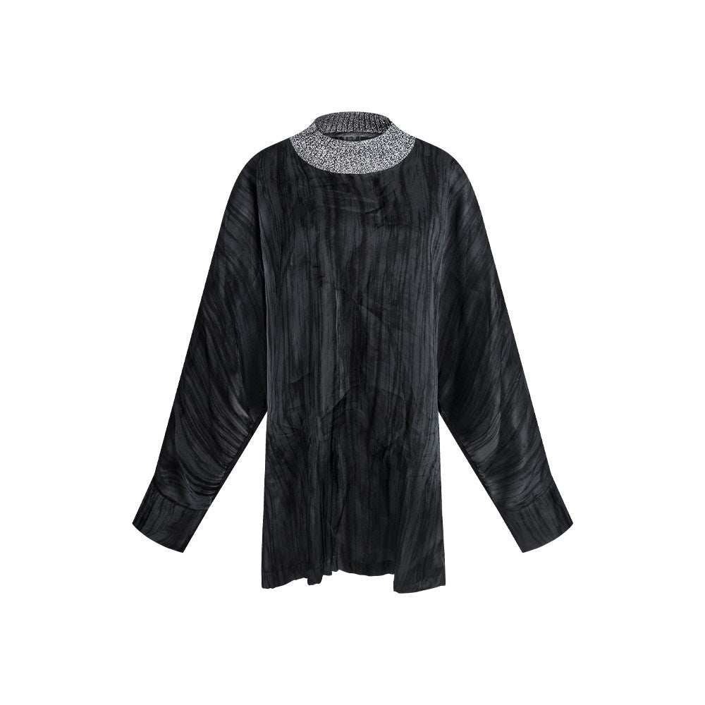 TUYUE Crew neck silhouette back lace-up long-sleeved top- AGNES.