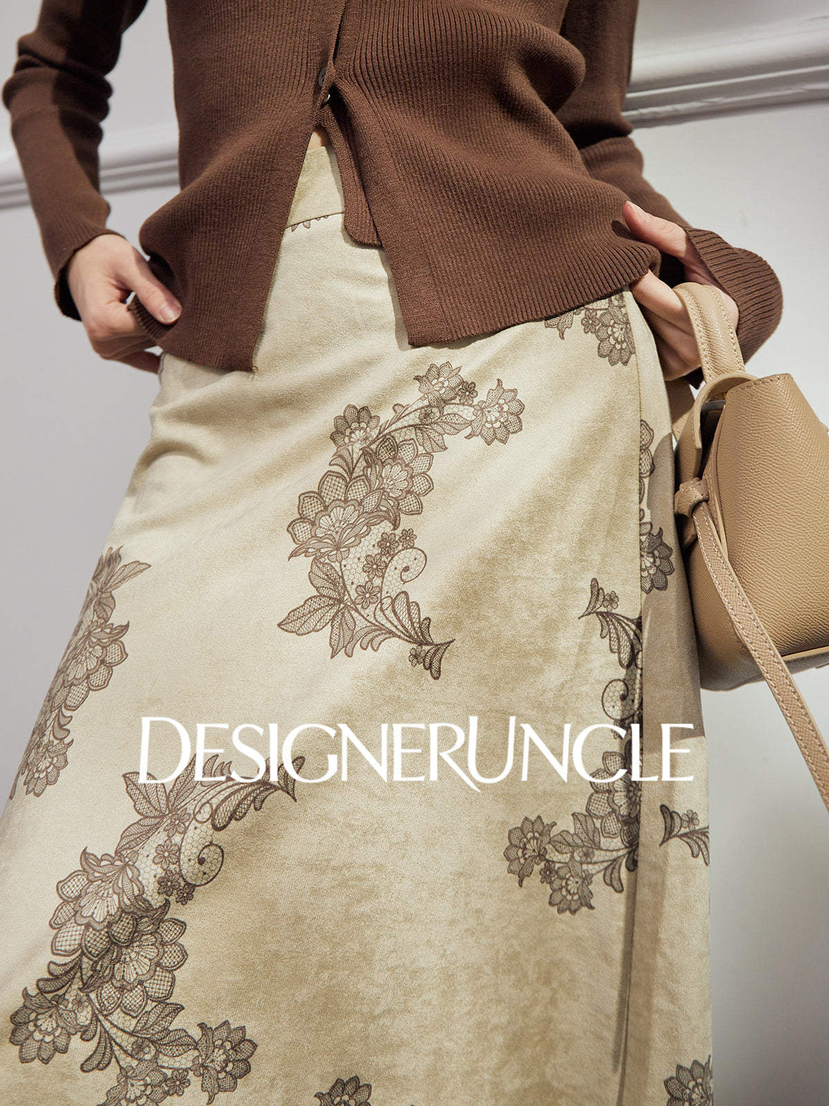 DGU "Mo Man" khaki green autumn new retro print high-waisted design skirt - MANE.