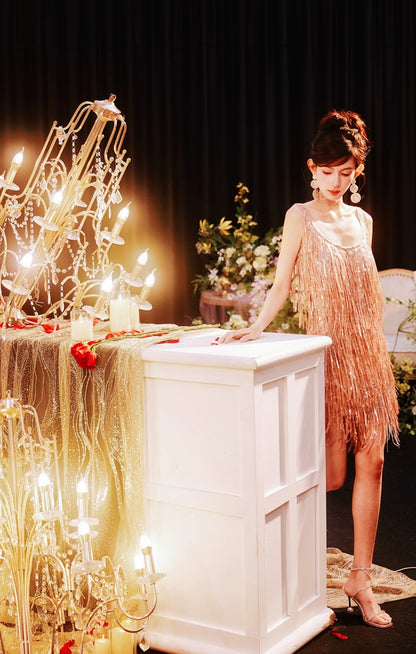 DOLLY Luxury U-Neck Star Light Tassel Sleeveless Backless Short Party Dress-PHEOBE