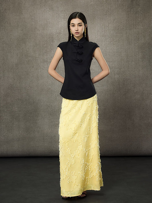 HECO Short Rose Sleeveless Mandarin Neckline Top - PRINCESS.