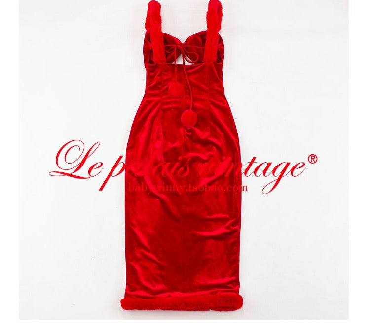 Le Palais Vintage's red fur slit slip dress - Rabbit