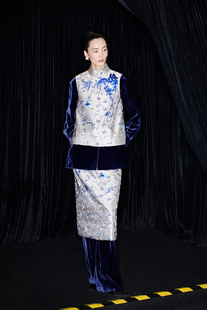 M essential Mackay designer butterfly jacquard blue vine and butterfly embroidery vest - DOME.