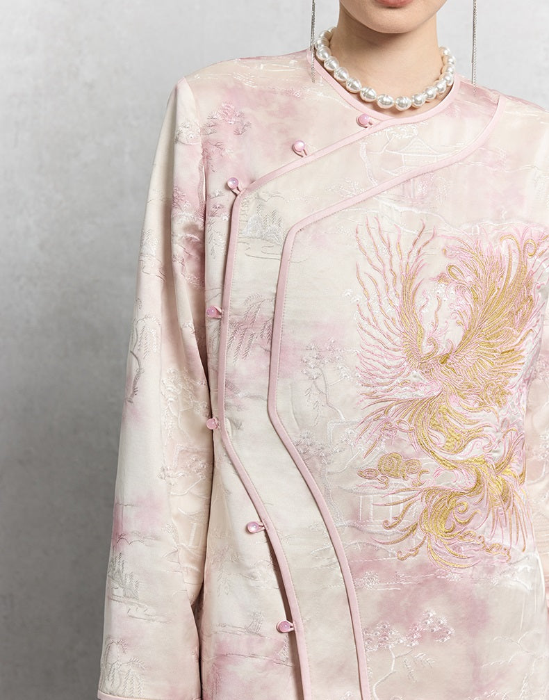 HECO 100% polyester pipa top  apricot phoenix tie-dye jacket women - guts.