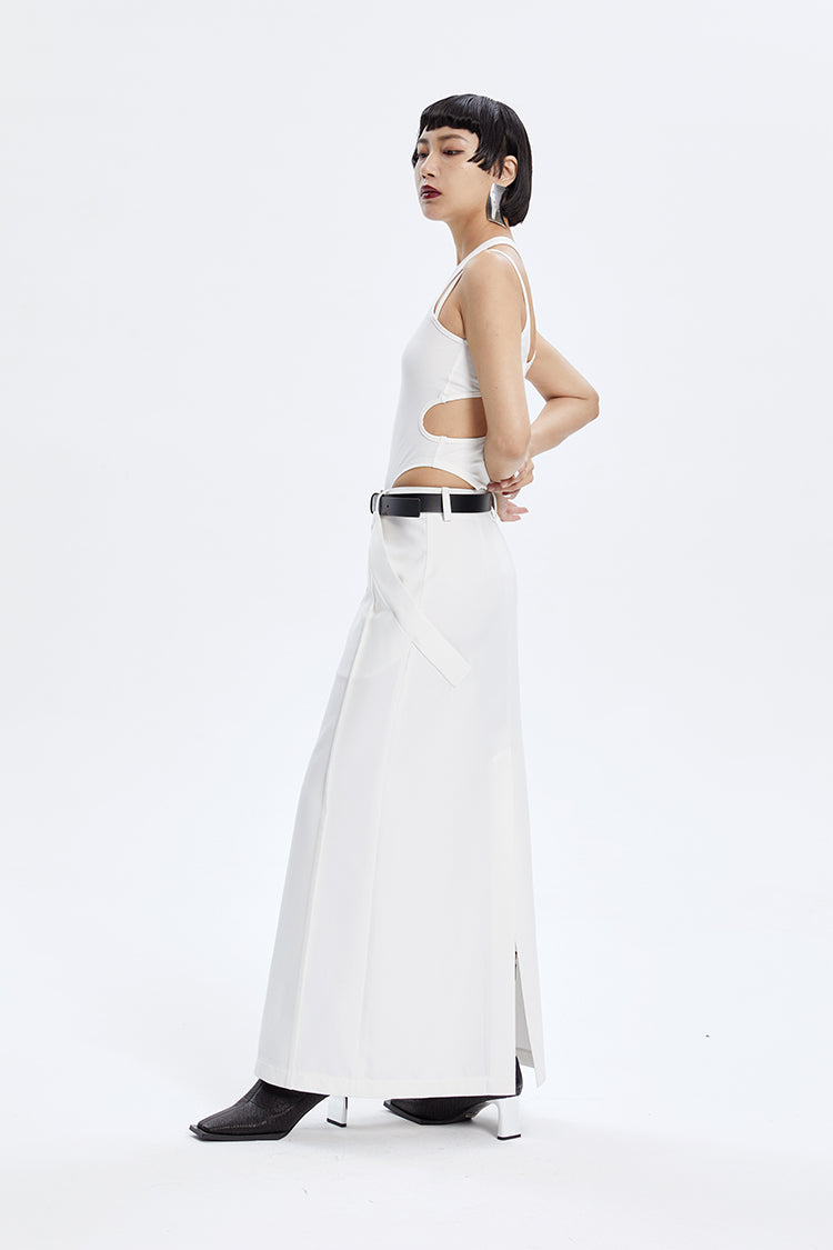 TINY IN zippered slit long straight legs structured seams low waist skirt -TENDO