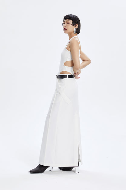 TINY IN zippered slit long straight legs structured seams low waist skirt -TENDO